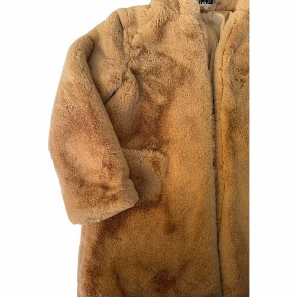 Apparis Sand Plush Faux Fur Hooded Coat M Neutral Beige Vegan Luxe Soft NWOT - Picture 5 of 13